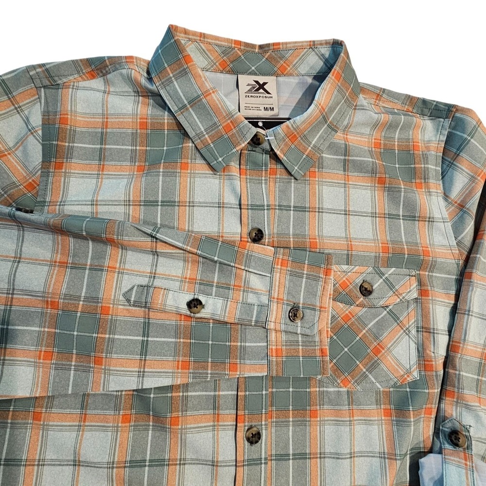 ZeroXposur Womens Plaid Button-Up Shirt Performance Light Weight Aloe Trail Sz M